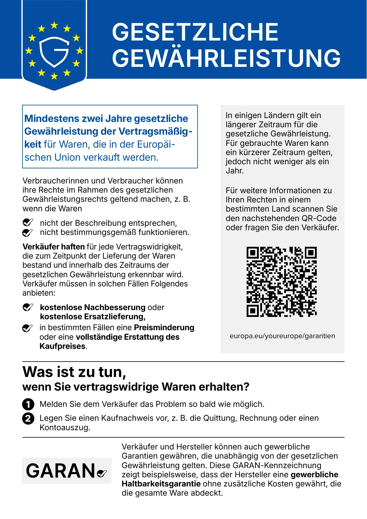 Vorschau des harmonisierten Hinweises zur gesetzlichen Gewährleistung