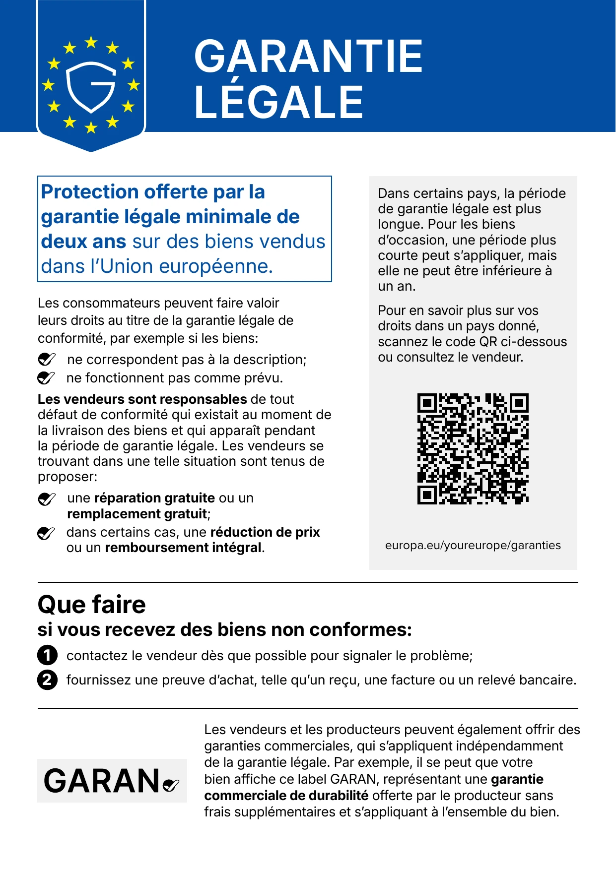 Aperçu de l'avis harmonisé de garantie légale